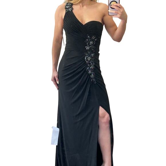 Cache Dresses & Skirts - NWT 2010 VTG Cache Black Embellished One Shoulder Maxi Dress Gown Slit Size 2